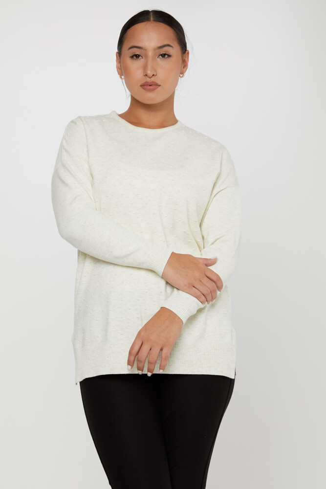 Strickpullover mit Schlitzdetail Ecru - 31072 | KAZEE (4er-Set L-XL-2XL-3XL) - 1