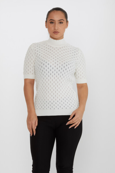 Strickpullover Transparent Detaillierte Kurzarm Ecru - 30035 | KAZEE (4er-Set S-M-L-XL) - 1