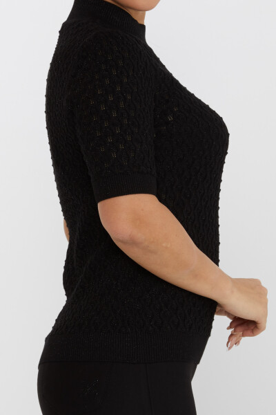 Strickpullover Transparent Detaillierte Kurzarm Schwarz - 30035 | KAZEE (4er-Set S-M-L-XL) - 4