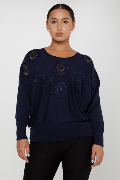 Strickpullover Tüll Langarm Marineblau - 30902 | KAZEE (4er-Set L-XL-2XL-3XL) 