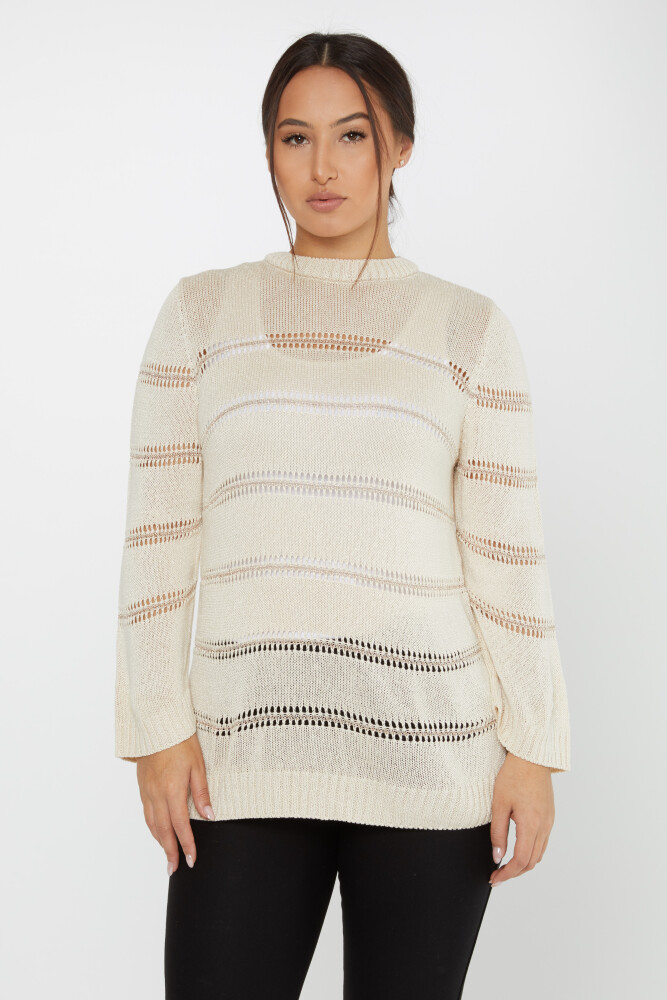 Strickpullover Zweifarbiger Rundhalsausschnitt Beige - 30298 | KAZEE (3er-Set M-L-XL) - 1