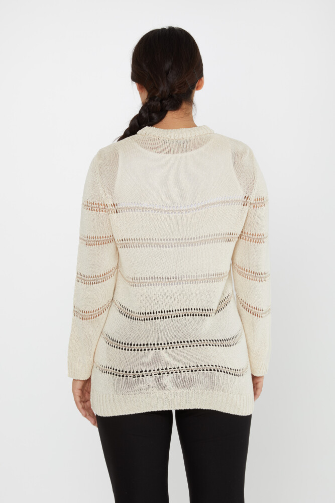 Strickpullover Zweifarbiger Rundhalsausschnitt Beige - 30298 | KAZEE (3er-Set M-L-XL) - 5