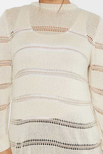 Strickpullover Zweifarbiger Rundhalsausschnitt Beige - 30298 | KAZEE (3er-Set M-L-XL) - 3