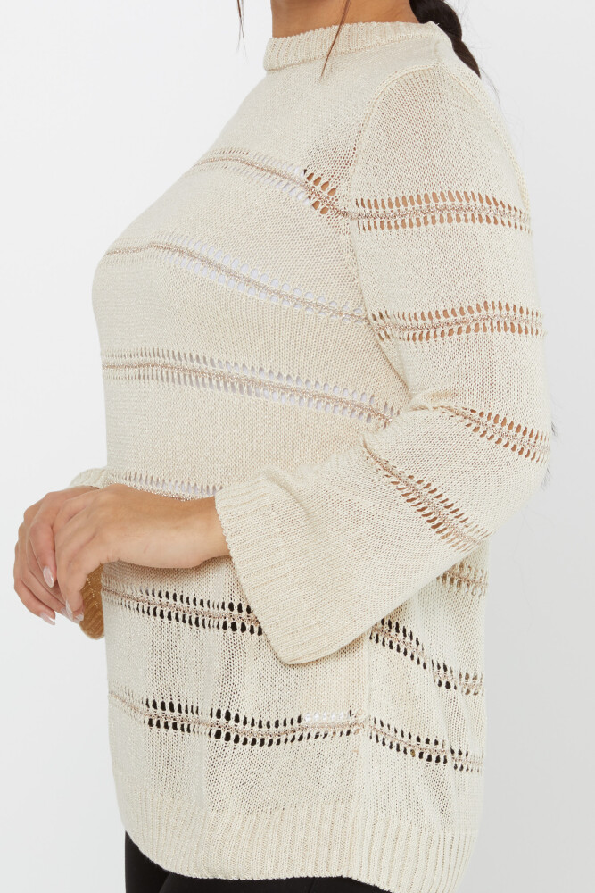 Strickpullover Zweifarbiger Rundhalsausschnitt Beige - 30298 | KAZEE (3er-Set M-L-XL) - 4