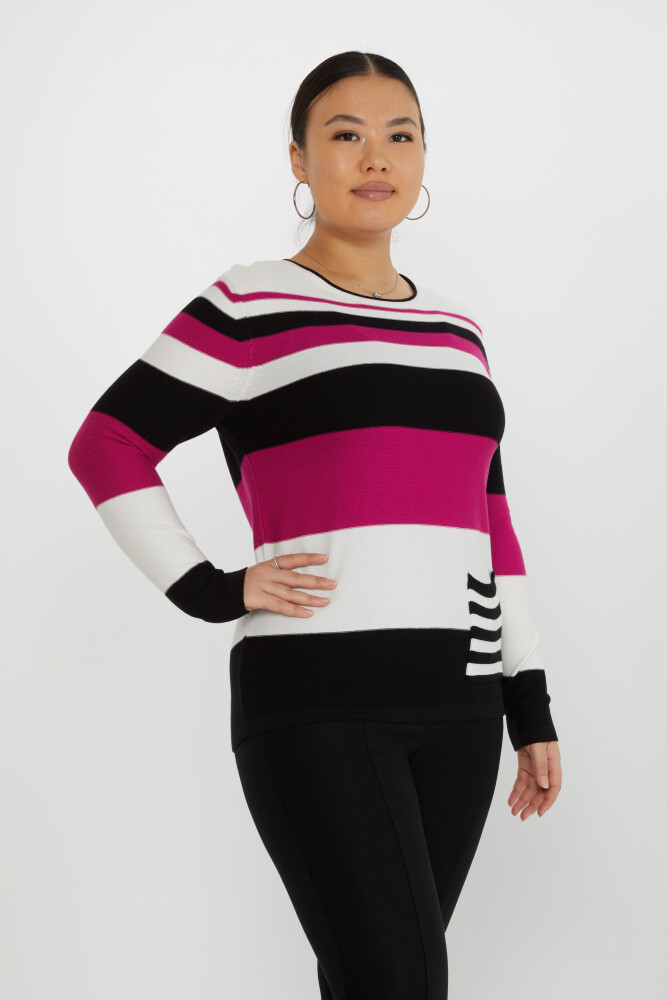 Strickpullover mit zweifarbigen Taschen, Weiß-Fuchsia – 31285 | KAZEE (3er-Set L-XL-2XL) - 1