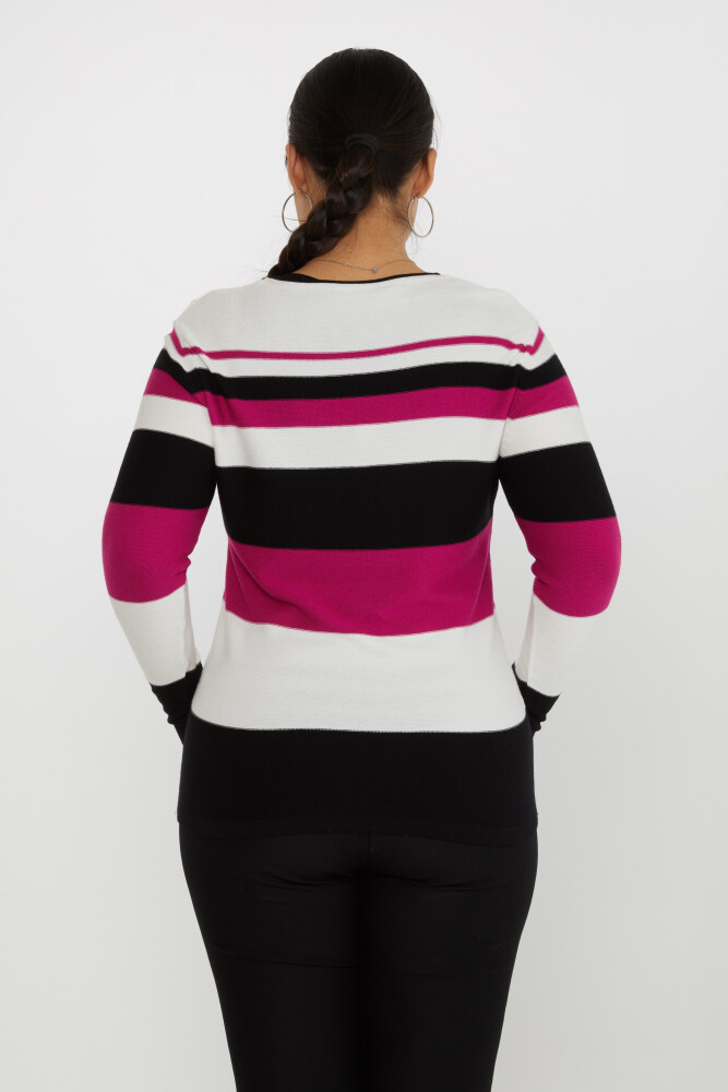 Strickpullover mit zweifarbigen Taschen, Weiß-Fuchsia – 31285 | KAZEE (3er-Set L-XL-2XL) - 4