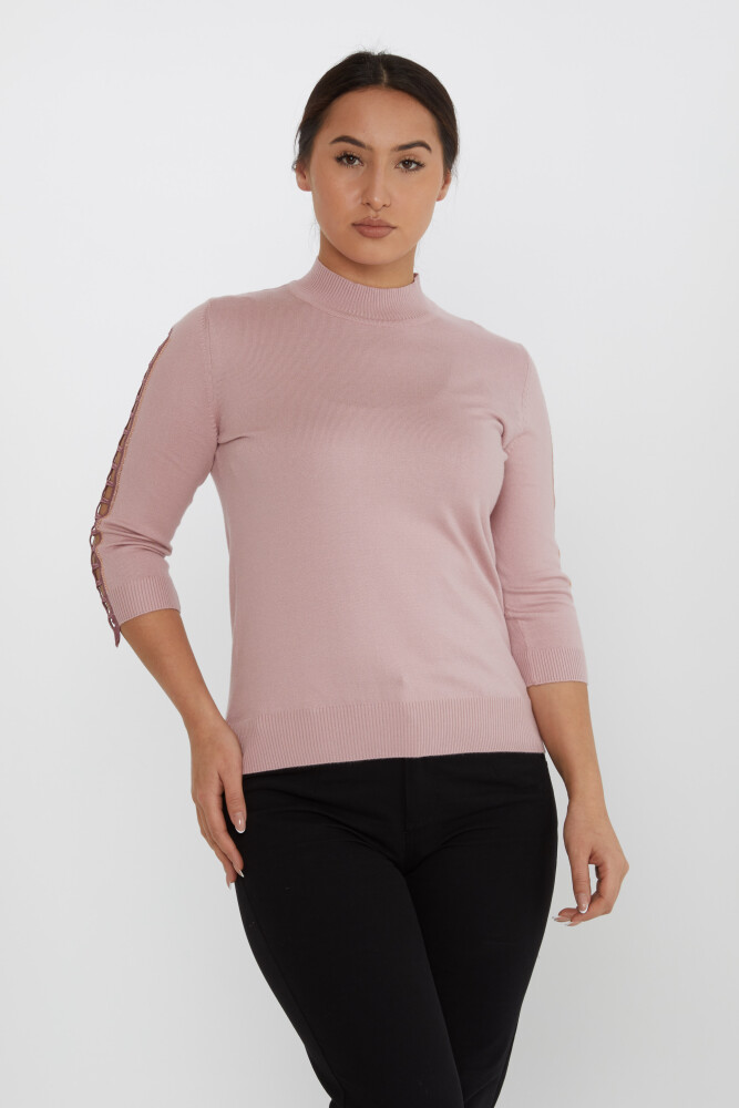 Strickpullover mit Fensterärmeln, Steinstickerei, Puder – 31245 | KAZEE (3er-Set M-L-XL) - 1