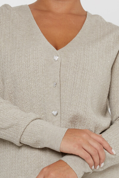 Strick-Cardigan mit Herzknöpfen und Steinen Beige - 31052 | KAZEE (4er-Set L-XL-2XL-3XL) - 4