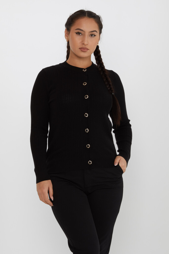 Strick-Cardigan mit langen Ärmeln und Knöpfen in Schwarz – 31070 | KAZEE (4er-Set M-L-XL-2XL) - 1