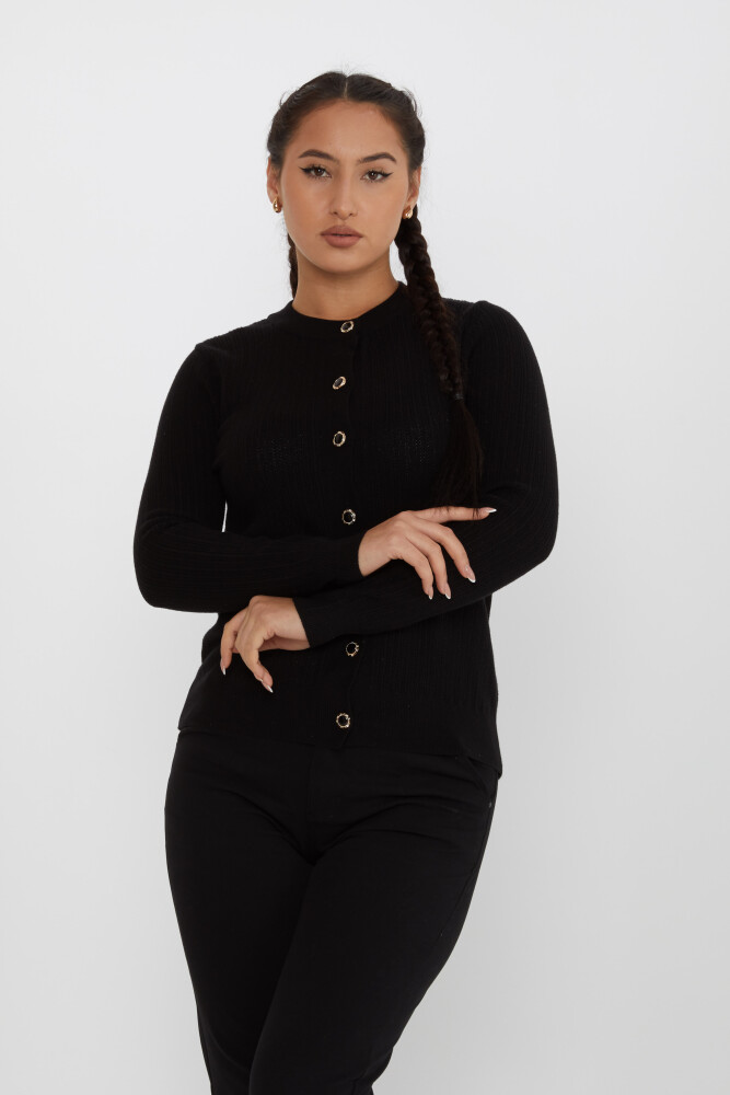 Strick-Cardigan mit langen Ärmeln und Knöpfen in Schwarz – 31070 | KAZEE (4er-Set M-L-XL-2XL) - 2