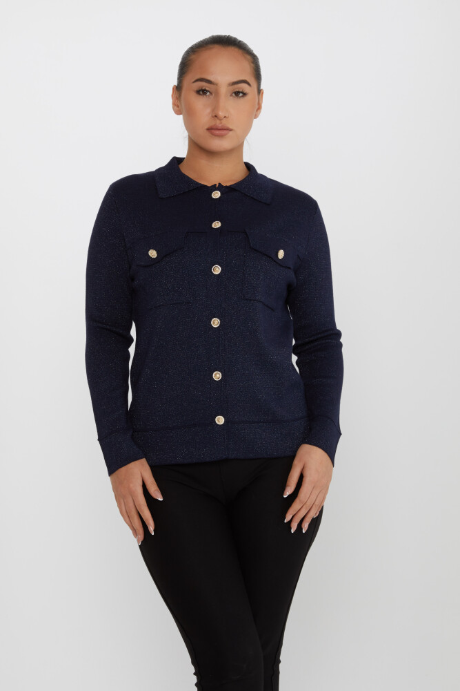 Strick-Cardigan mit Taschendetail und Knöpfen Marineblau – 30693 | KAZEE (4er-Set M-L-XL-2XL) - 1