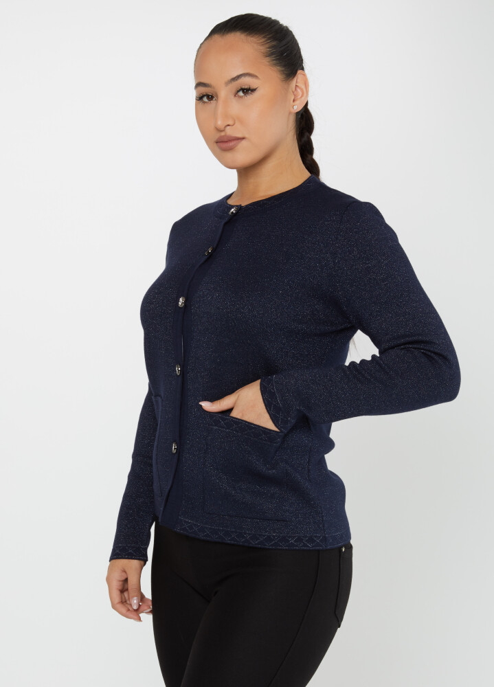 Strick-Cardigan mit Steinknopfdetail und Tasche Marineblau – 30730 | KAZEE (4er-Set M-L-XL-2XL) - 2