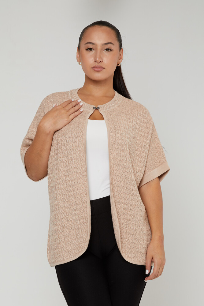 Strick-Cardigan mit Schnallendetail, kurze Ärmel, Beige – 30708 | KAZEE (4er-Set M-L-XL-2XL) - 2