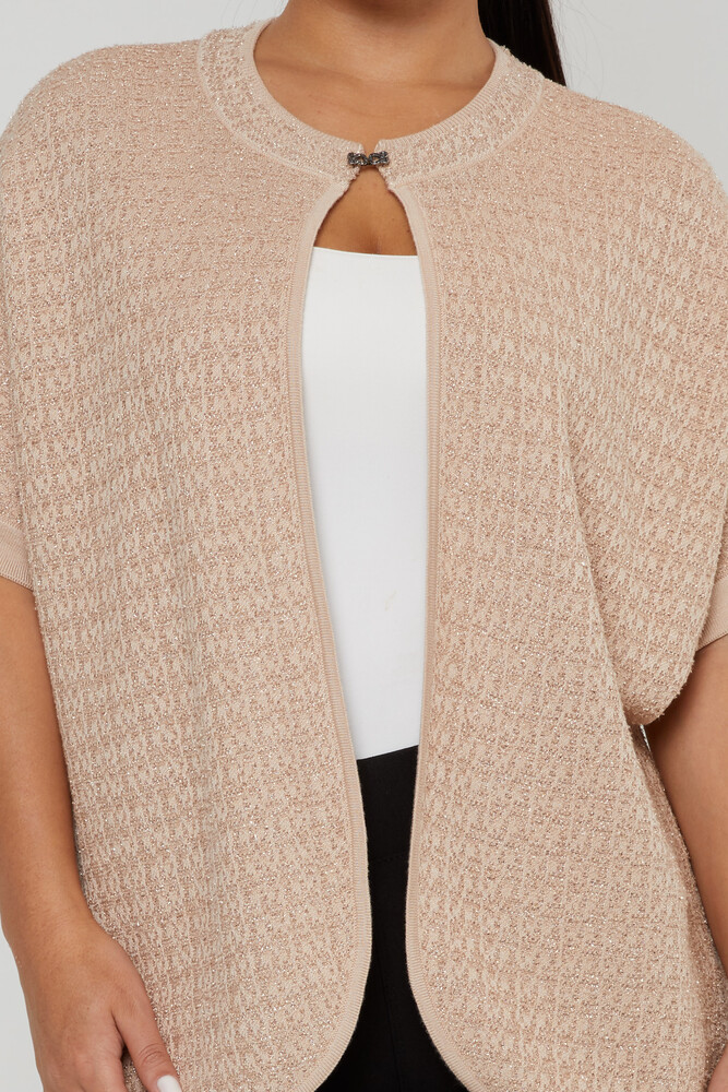 Strick-Cardigan mit Schnallendetail, kurze Ärmel, Beige – 30708 | KAZEE (4er-Set M-L-XL-2XL) - 3