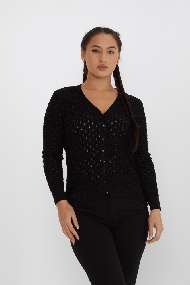 Strick-Cardigan mit Knopfdetail, gemustert, Schwarz – 30036 | KAZEE (4er-Set M-L-XL-2XL) - 1