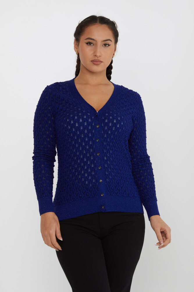 Strickwaren-Cardigan mit Knöpfen, detailliertem Muster, Saks – 30036 | KAZEE (4er-Set M-L-XL-2XL) - 1