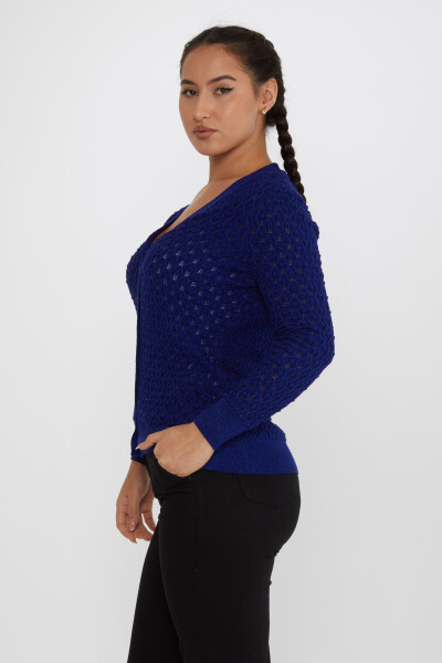 Strickwaren-Cardigan mit Knöpfen, detailliertem Muster, Saks – 30036 | KAZEE (4er-Set M-L-XL-2XL) - 2