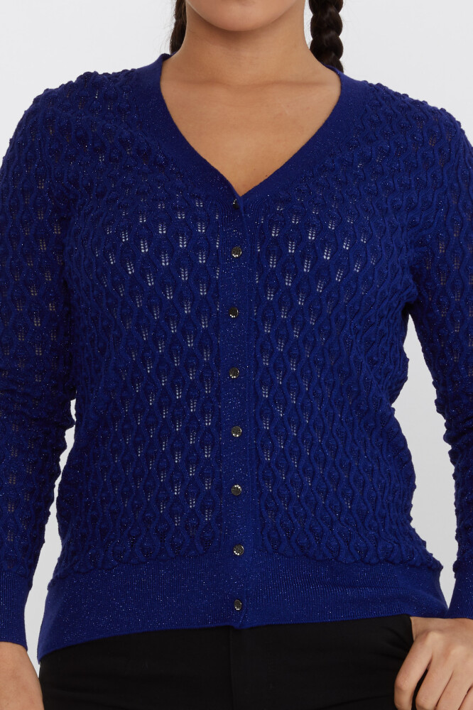 Strickwaren-Cardigan mit Knöpfen, detailliertem Muster, Saks – 30036 | KAZEE (4er-Set M-L-XL-2XL) - 3