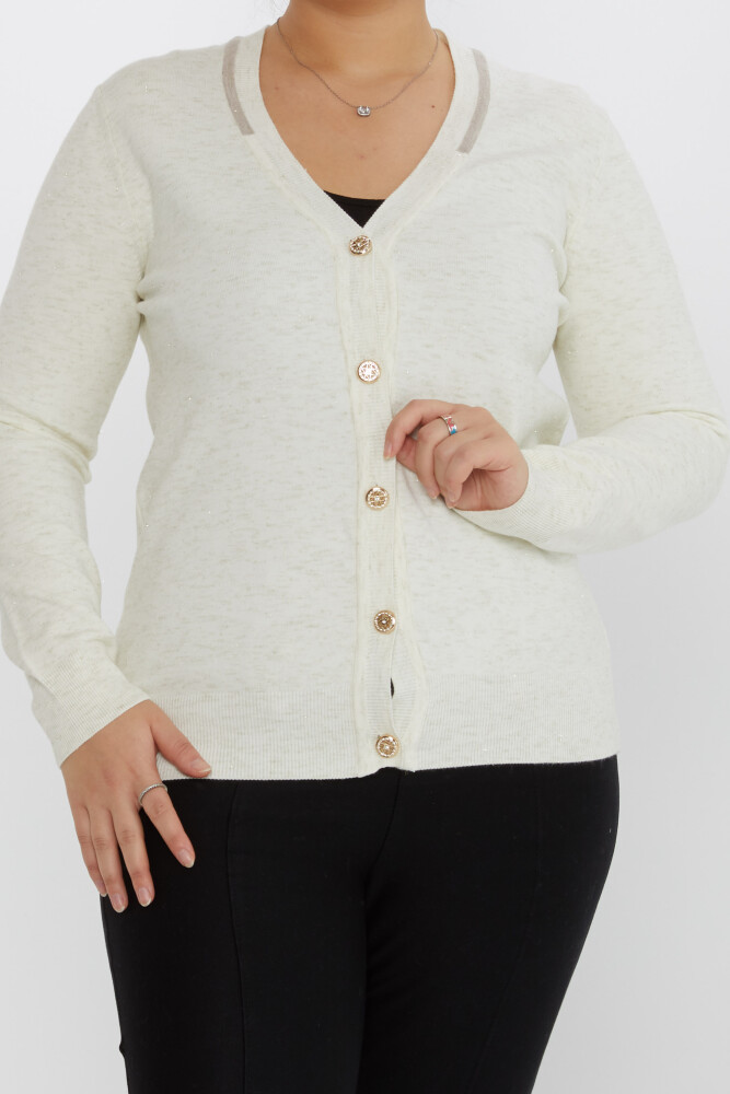 Strick-Cardigan mit glitzernden Knöpfen, Ecru – 31722 | KAZEE (3er-Set L-XL-2XL) - 2