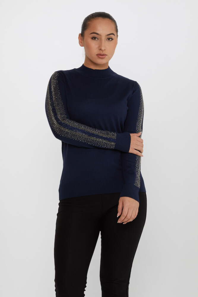 Strickpullover, Ärmel, Steinstickerei, Stehkragen, Marineblau – 30564 | KAZEE (4er-Set M-L-XL-2XL) - 1