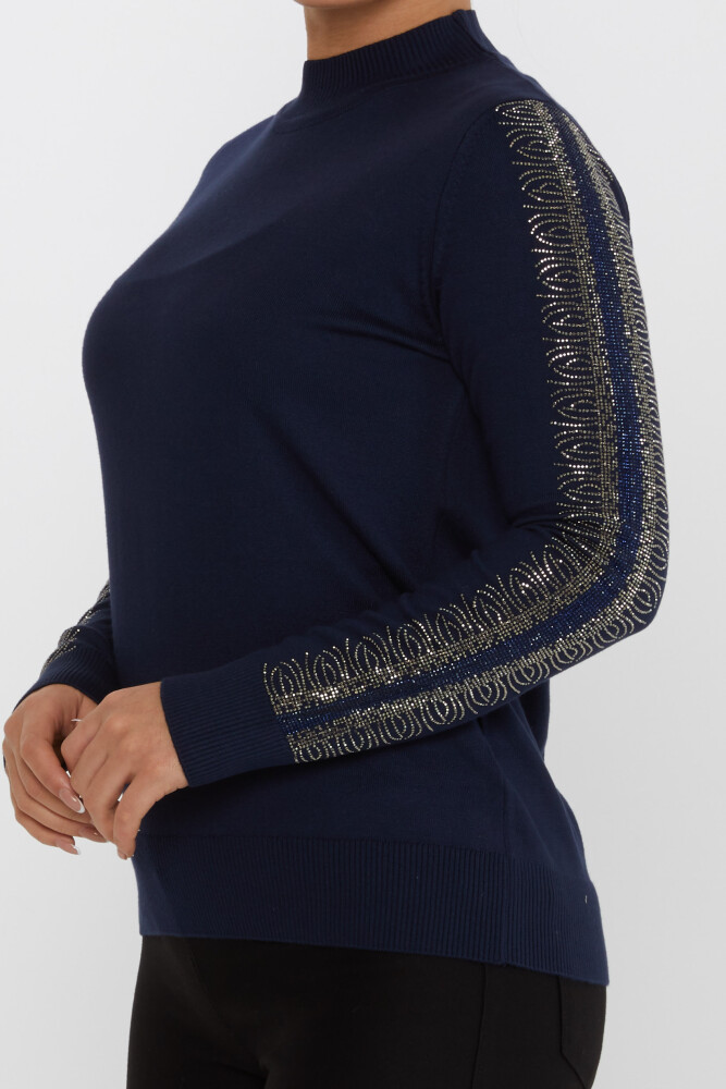 Strickpullover, Ärmel, Steinstickerei, Stehkragen, Marineblau – 30564 | KAZEE (4er-Set M-L-XL-2XL) - 3