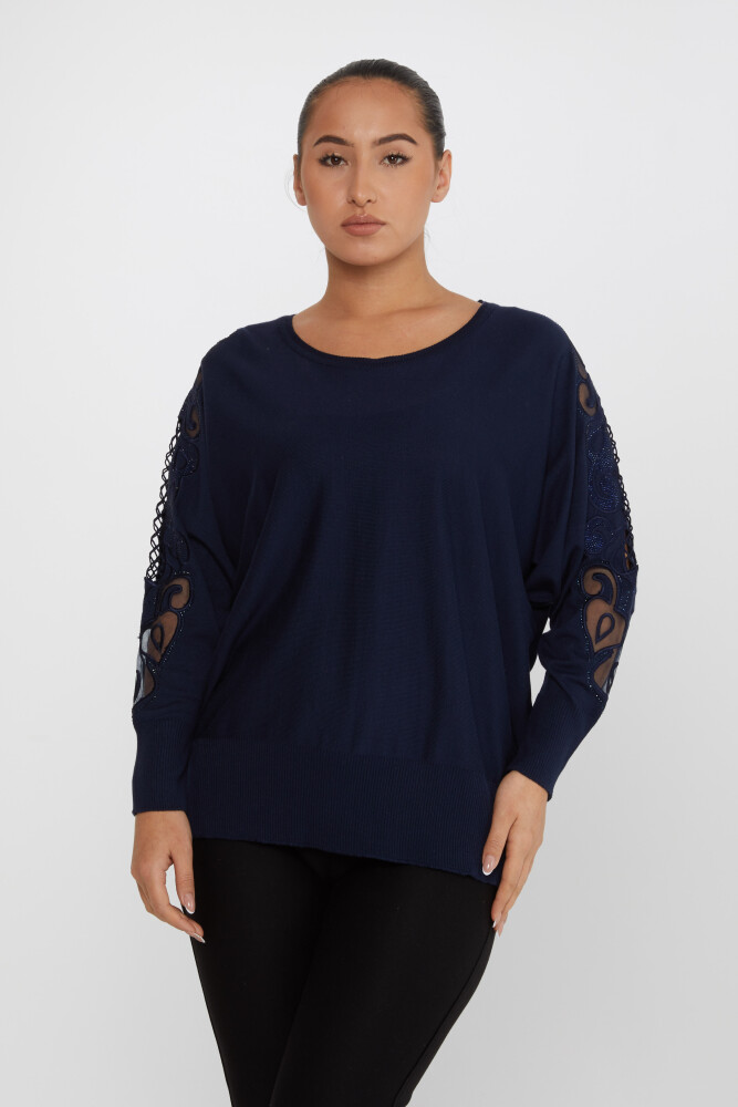 Strickpullover, Ärmel, Steinstickerei, Rundhalsausschnitt, Marineblau – 30752 | KAZEE (4er-Set L-XL-2XL-3XL) - 1