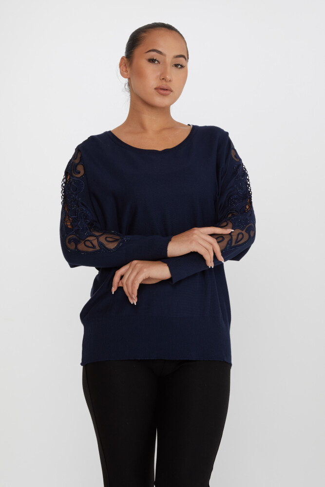 Strickpullover, Ärmel, Steinstickerei, Rundhalsausschnitt, Marineblau – 30752 | KAZEE (4er-Set L-XL-2XL-3XL) - 2