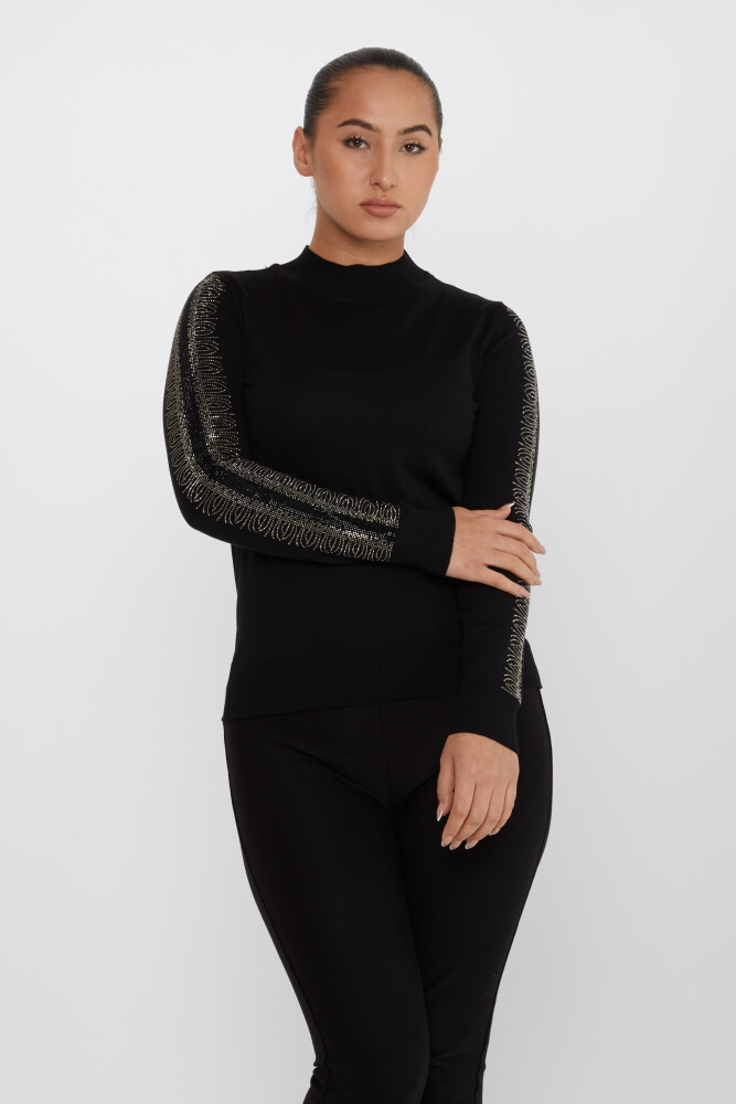 Strickpullover, Ärmel, Stein bestickt, Stehkragen, Schwarz – 30564 | KAZEE (4er-Set M-L-XL-2XL) - 2