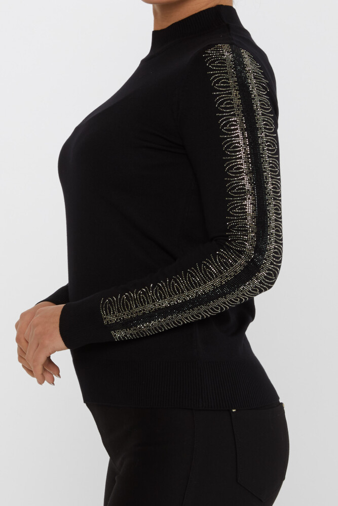 Strickpullover, Ärmel, Stein bestickt, Stehkragen, Schwarz – 30564 | KAZEE (4er-Set M-L-XL-2XL) - 5