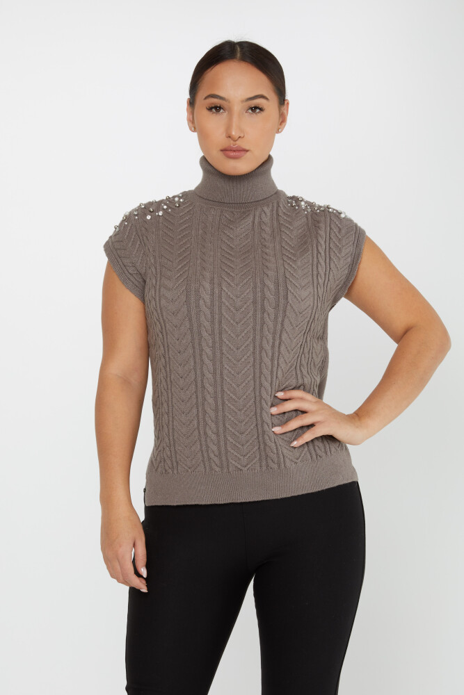 Strickpullover mit Ärmeln, Steindetails, kurzen Ärmeln, Nerz – 30242 | KAZEE (3er-Set S-M-L) - 2