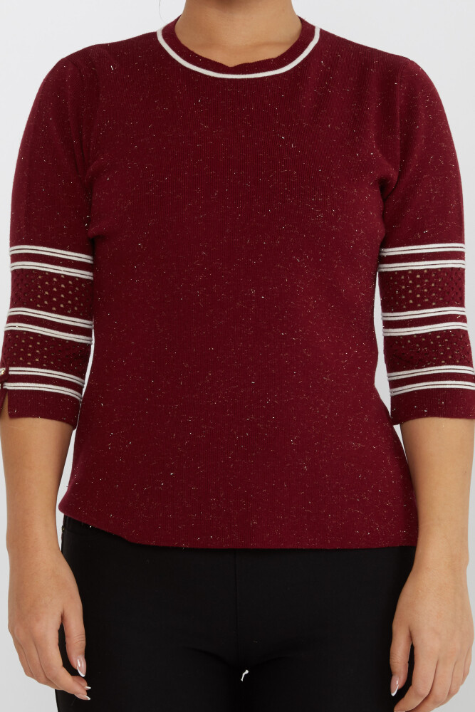 Strickpullover mit Ärmeldetail, glitzernd, weinrot – 31316 | KAZEE (3er-Set M-L-XL) - 3