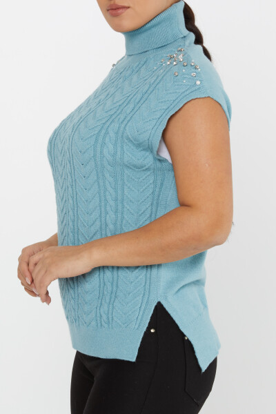 Strickpullover Ärmel Stone Detaillierte Kurzarm Blau - 30242 | KAZEE (3er-Set S-M-L) - 5