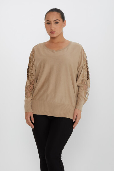 Strickpullover, Ärmel, Stein bestickt, Rundhalsausschnitt, Nerz – 30752 | KAZEE (4er-Set L-XL-2XL-3XL) 