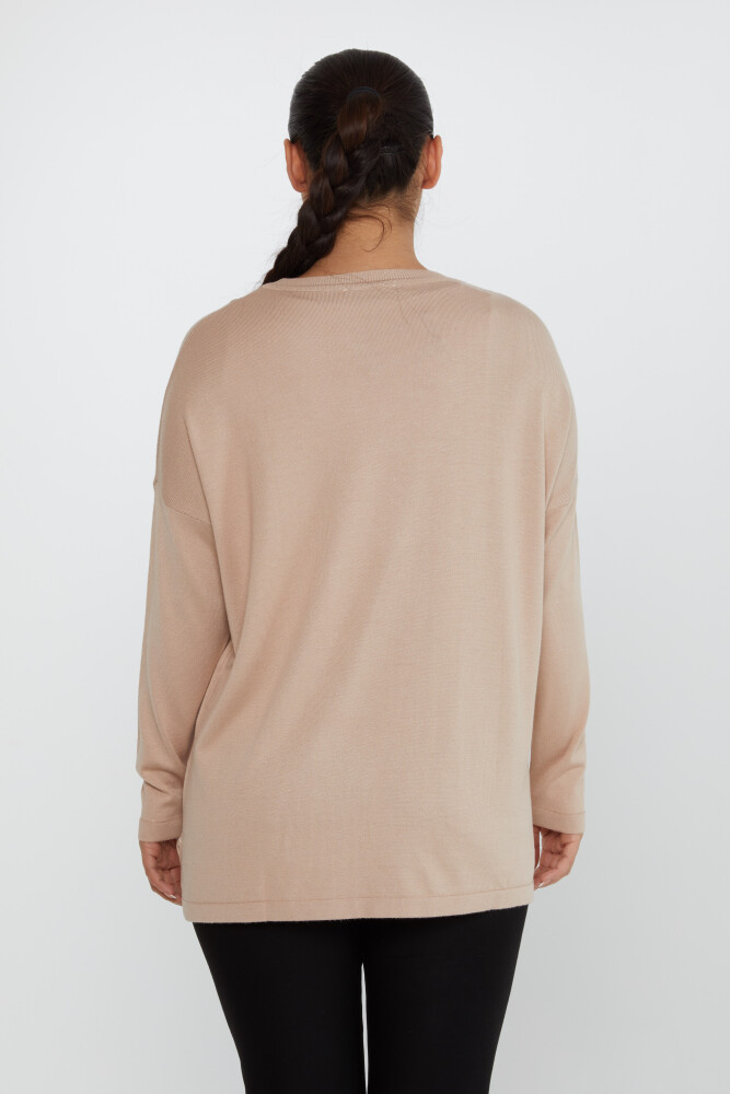 Strickpullover mit Blattstein-Stickerei Langarm Beige - 30750 | KAZEE (4er-Set L-XL-2XL-3XL) - 5