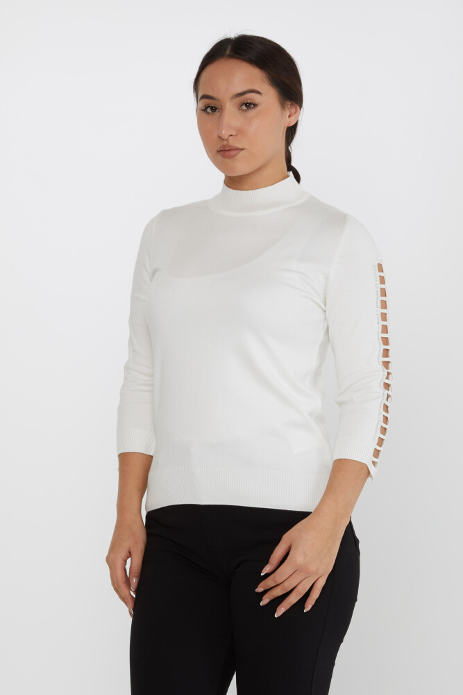 Strickpullover mit Fensterärmeln, Steinstickerei, Ecru – 31245 | KAZEE (3er-Set M-L-XL) - 2