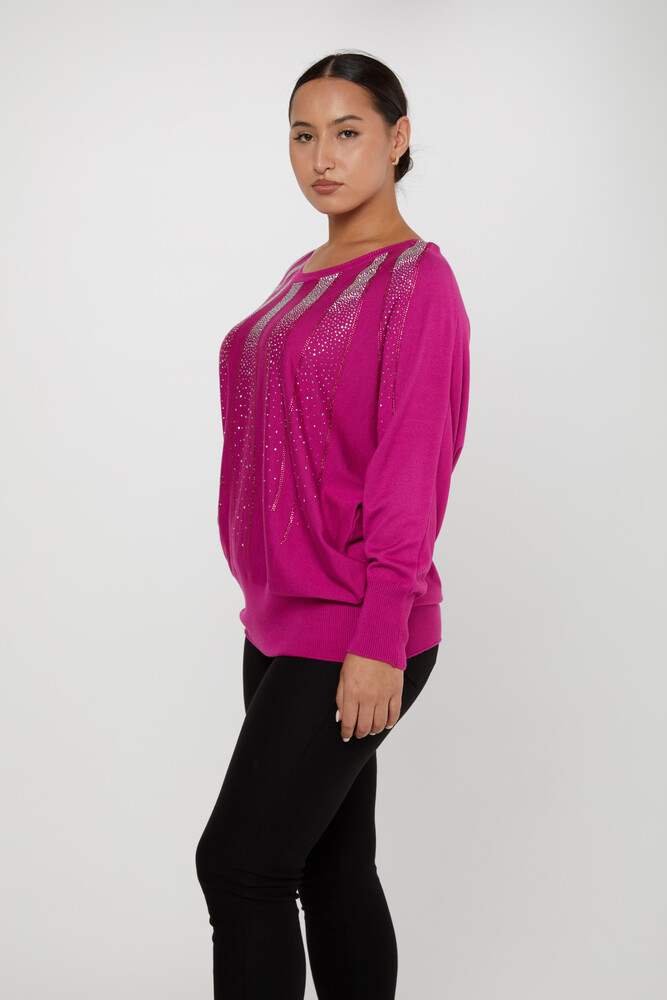 Strickpullover mit Fledermausärmeln, Steinstickerei, Fuchsia – 30675 | KAZEE (4er-Set L-XL-2XL-3XL) - 2