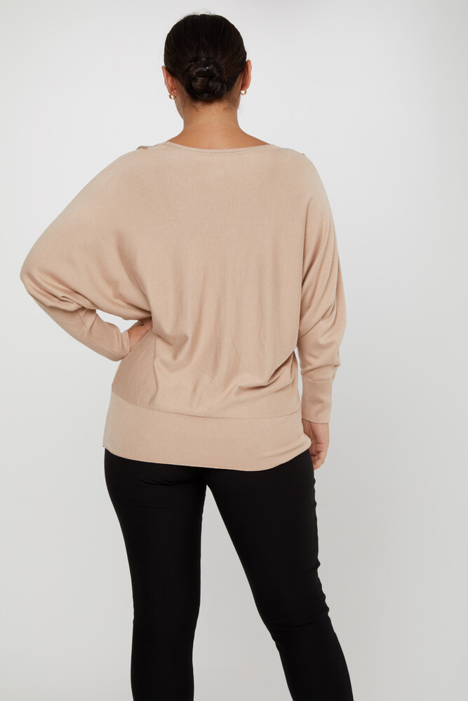 Strickpullover mit Fledermausärmeln, Steinstickerei, Puder – 30675 | KAZEE (4er-Set L-XL-2XL-3XL) - 3