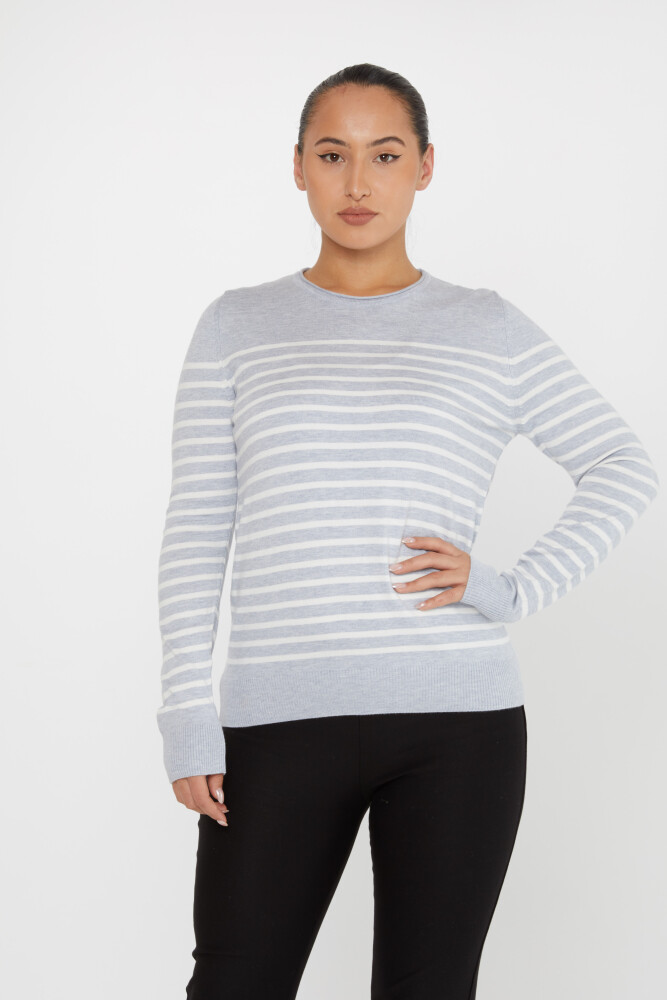 Strickpullover, gestreift, zweifarbig, langärmlig, Grau – 30898 | KAZEE (4er-Set M-L-XL-2XL) - 2