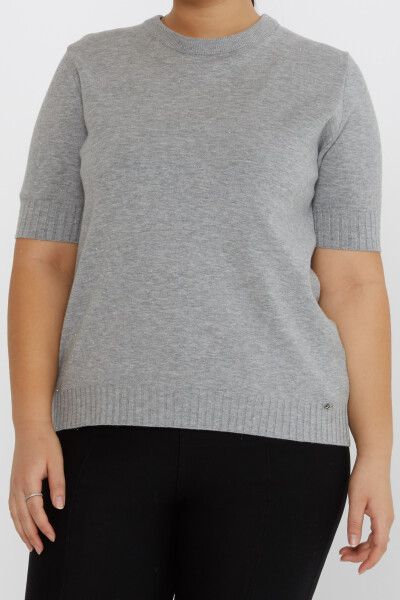 Strickpullover mit Herz-Logo, kurzärmelig, Grau – 31634 | KAZEE (3er-Set XL-2XL-3XL) - 2