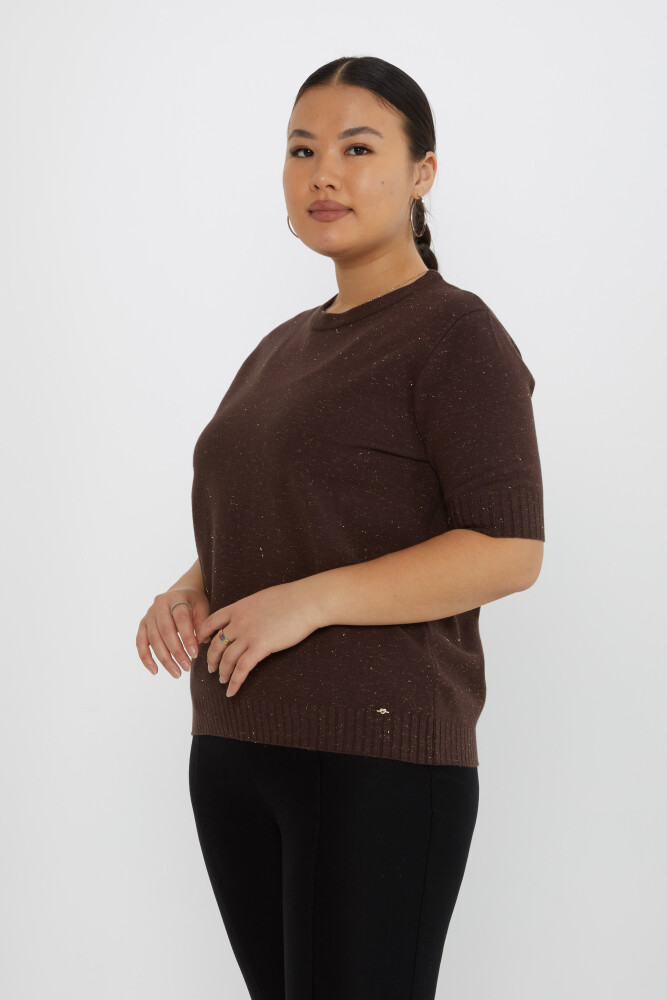 Strickpullover mit Herz-Logo, kurzärmelig, Braun – 31634 | KAZEE (3er-Set XL-2XL-3XL) - 1