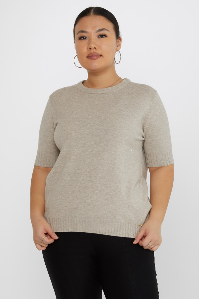 Strickpullover mit Herz-Logo, kurzärmlig, Nerz – 31634 | KAZEE (3er-Set XL-2XL-3XL) - 1