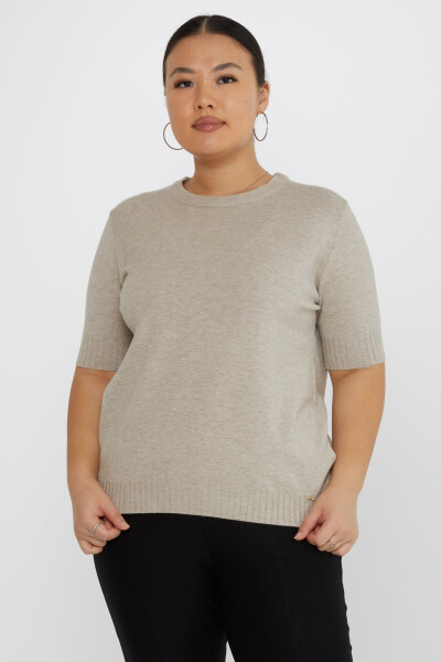 Strickpullover mit Herz-Logo, kurzärmlig, Nerz – 31634 | KAZEE (3er-Set XL-2XL-3XL) 