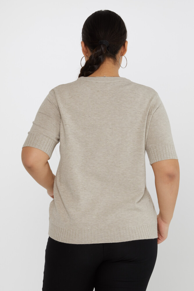 Strickpullover mit Herz-Logo, kurzärmlig, Nerz – 31634 | KAZEE (3er-Set XL-2XL-3XL) - 4