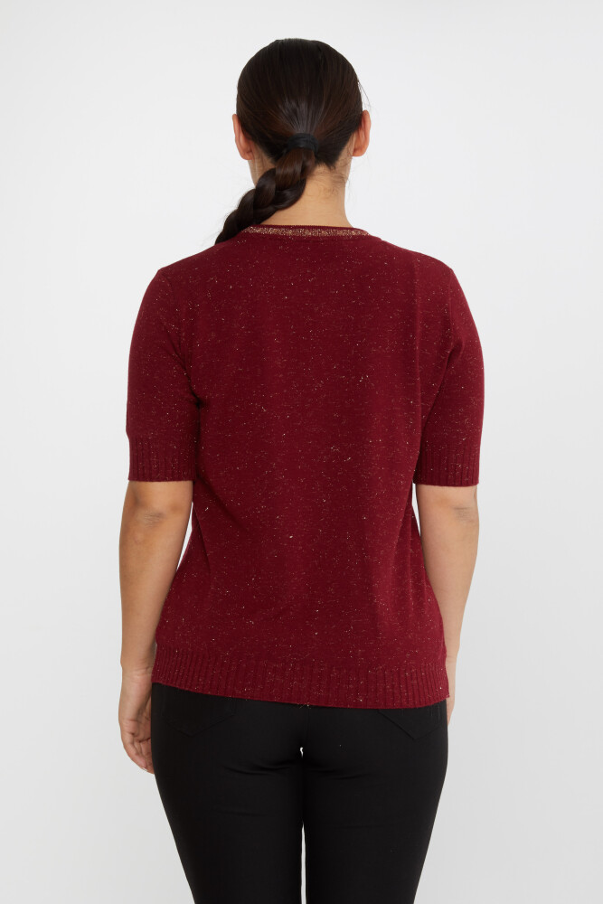 Strickpullover Kurzarm Glitzerdetailliertes Weinrot - 31611 | KAZEE (3er-Set S-M-L) - 5