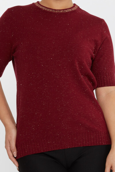 Strickpullover Kurzarm Glitzerdetailliertes Weinrot - 31611 | KAZEE (3er-Set S-M-L) - 3