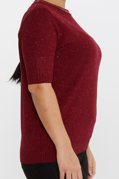 Strickpullover Kurzarm Glitzerdetailliertes Weinrot - 31611 | KAZEE (3er-Set S-M-L) - 4