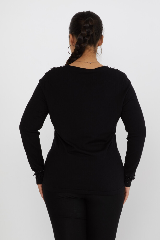 ﻿Strickpullover mit Perlenstickerei, langen Ärmeln, Schwarz - 31951 | KAZEE (3er-Set L-XL-2XL) - 4