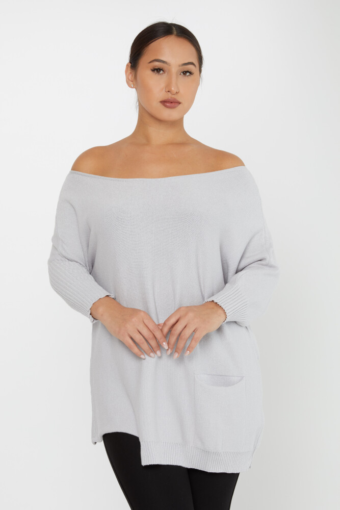 Strickpullover Off-the-Shoulder mit Taschen Hellgrau - 30237 | KAZEE (3er-Set M-L-XL) - 2