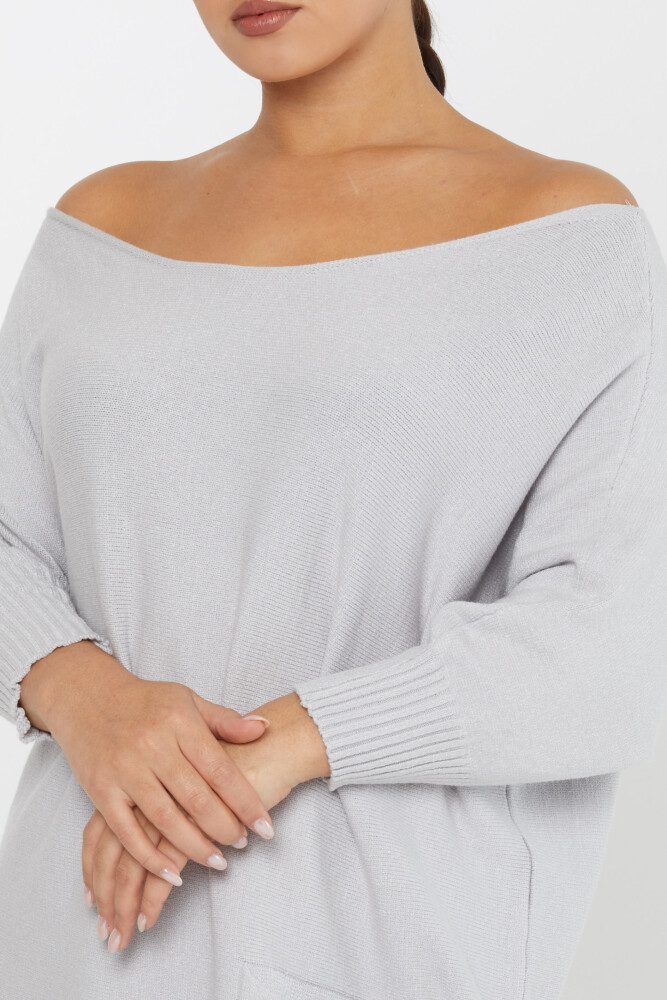 Strickpullover Off-the-Shoulder mit Taschen Hellgrau - 30237 | KAZEE (3er-Set M-L-XL) - 5