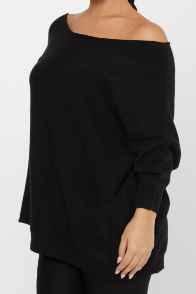 Strickpullover Off-the-Shoulder mit Taschen Schwarz - 30237 | KAZEE (3er-Set M-L-XL) - 4